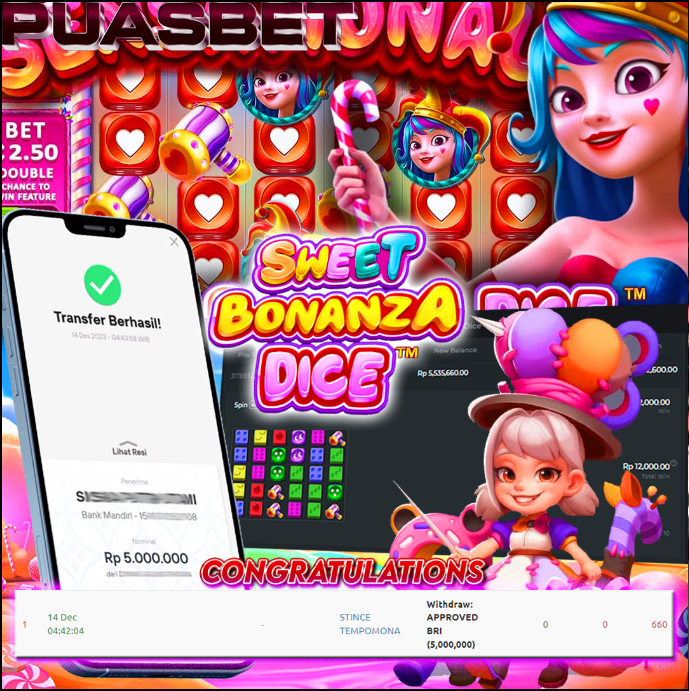 BUKTI WD PUASBET 14 DES 2023 ( Sweet Bonanza Dice Rp. 5,000,000– LUNAS)