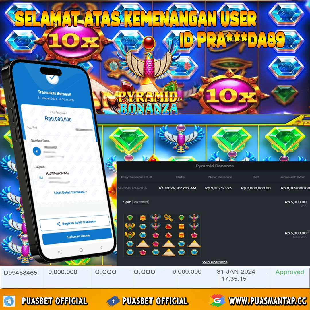 BUKTI WD PUASBET 31 JAN 2024 ( Pyramid Bonanza ) Rp,9,000,000-lUNAS)