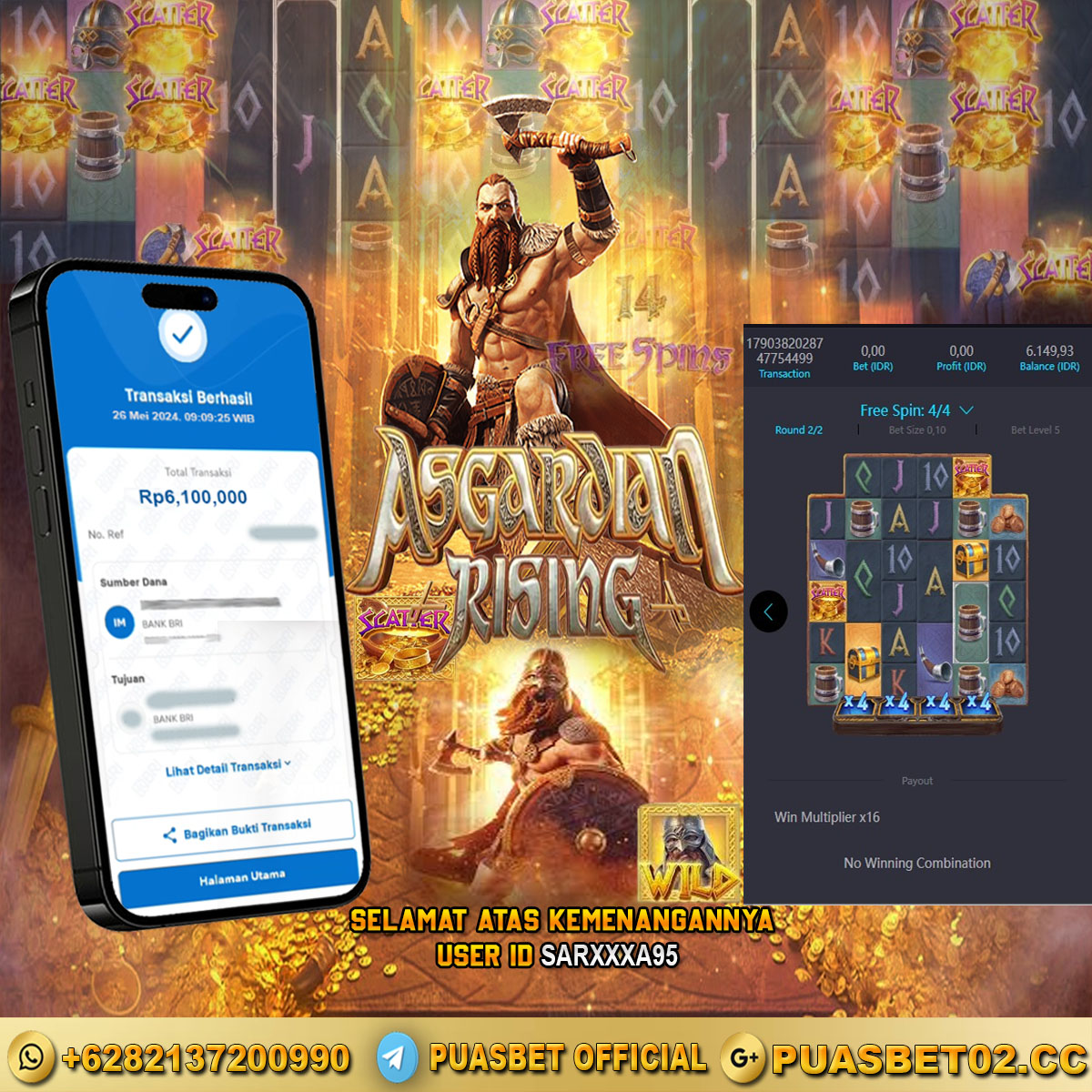 BUKTI WD PUASBET 26 MAY 2024 ( Asgardian rasing ) Rp.6,100,000 – LUNAS)
