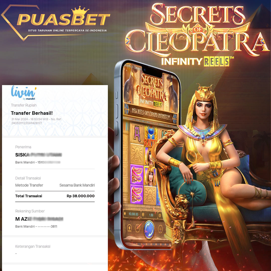 BUKTI WD PUASBET 31 MAY 2024 ( Secrets of Cleopatra PGSOFT ) Rp.38,000,000 – LUNAS)