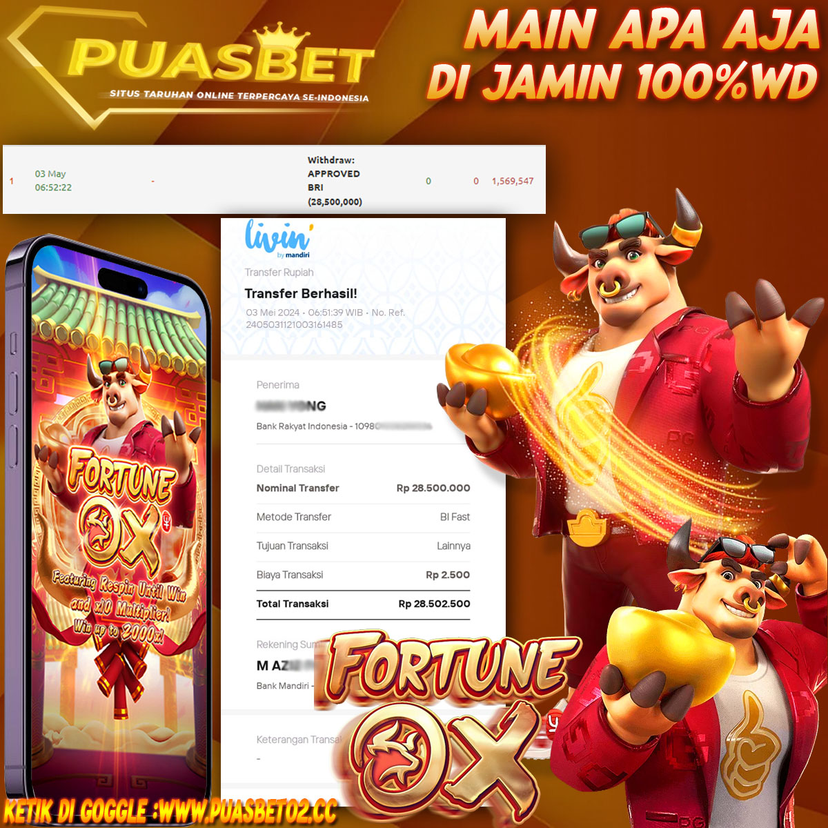 BUKTI WD PUASBET 03 MEI 2024 ( Treasures of Aztec ) Rp.69,100,000 – LUNAS)
