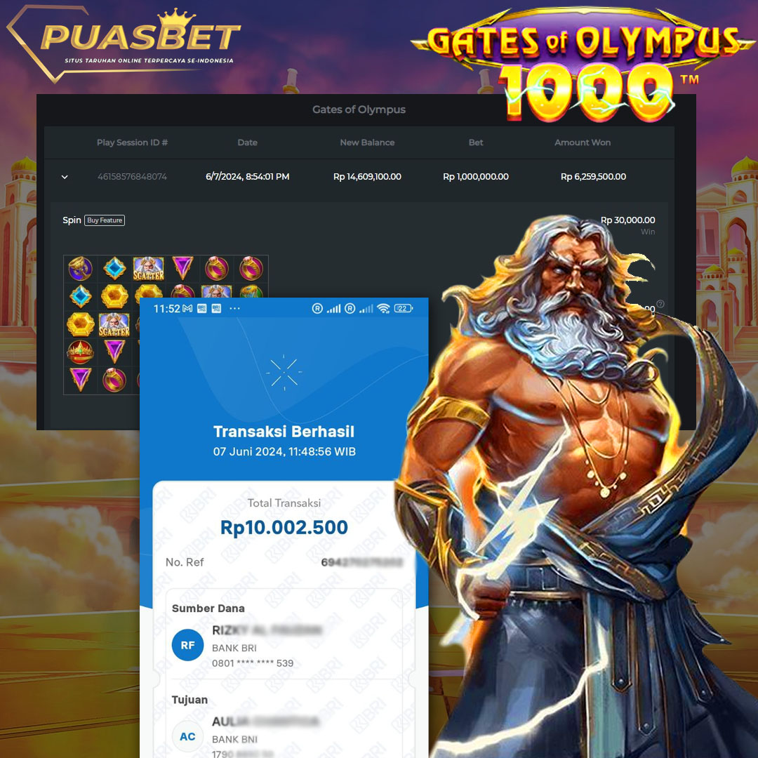 BUKTI WD PUASBET 07 JUNE 2024 ( GATES OF OLYMPUS 1000  ) Rp.10,000,000– LUNAS)