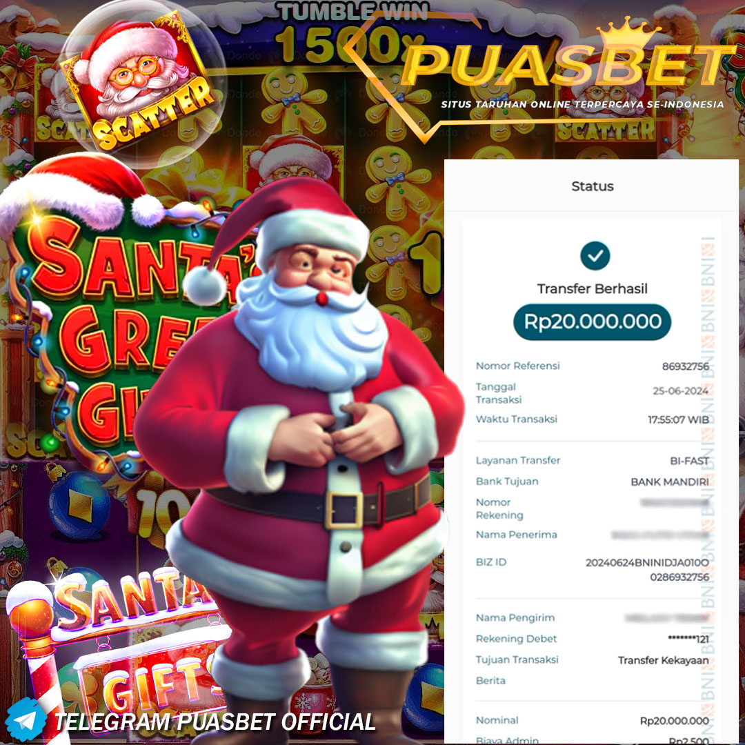 BUKTI WD PUASBET 25 JUNE 2024 ( Santa’s Great Gifts PRAGMATIC PLAY ) Rp.20,000,000– LUNAS)