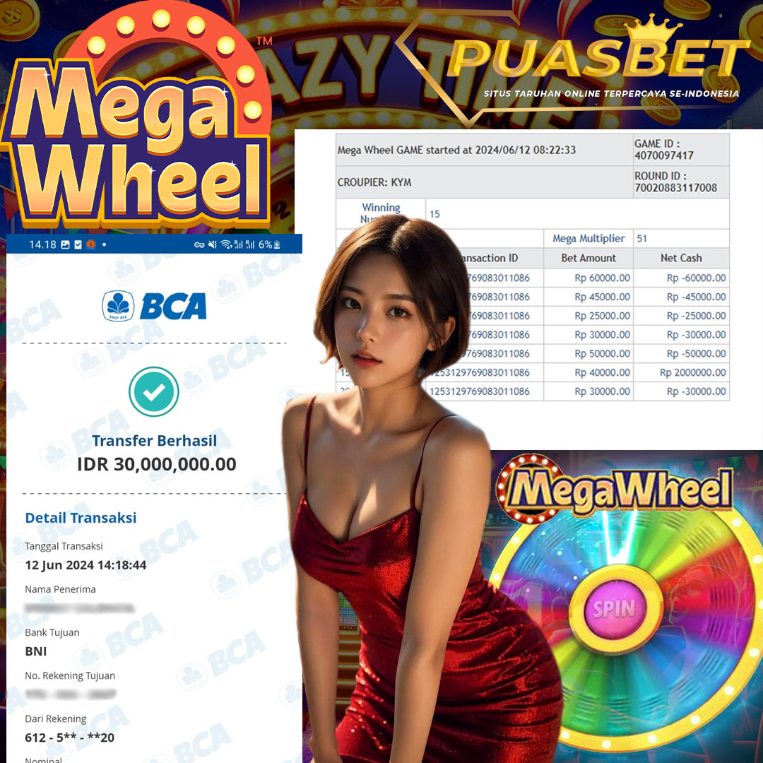 BUKTI WD PUASBET 12 JUNE 2024 ( MEGA WHEEL LIVE CASINO ) Rp.30,000,000– LUNAS)