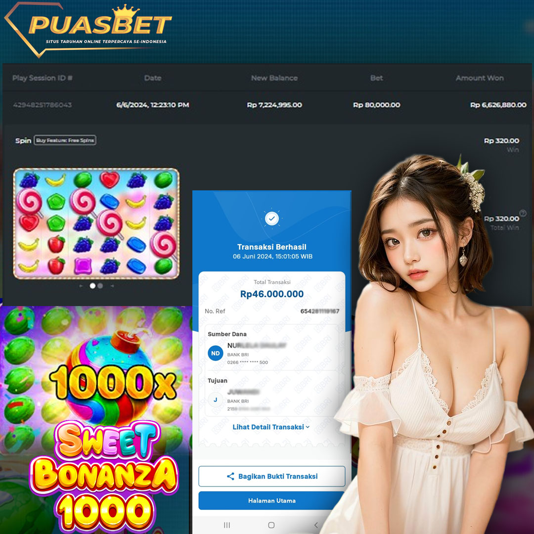 BUKTI WD PUASBET 06 JUNE 2024 ( SWEET BONANZA 1000  ) Rp.46,000,000– LUNAS)