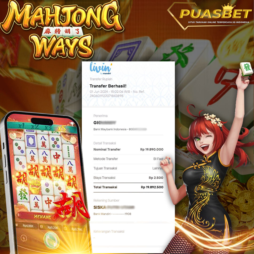 BUKTI WD PUASBET 01 JUNE 2024 ( MAHJONG WAYS PGSOFT ) Rp.19,890,000 – LUNAS)