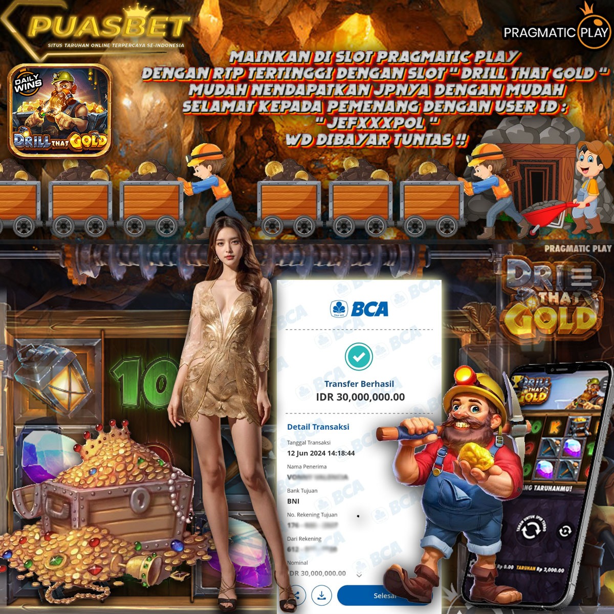 BUKTI WD PUASBET 12 JUNE 2024 ( Drill that Gold PRAGMATIC PLAY ) Rp.30,000,000– LUNAS)