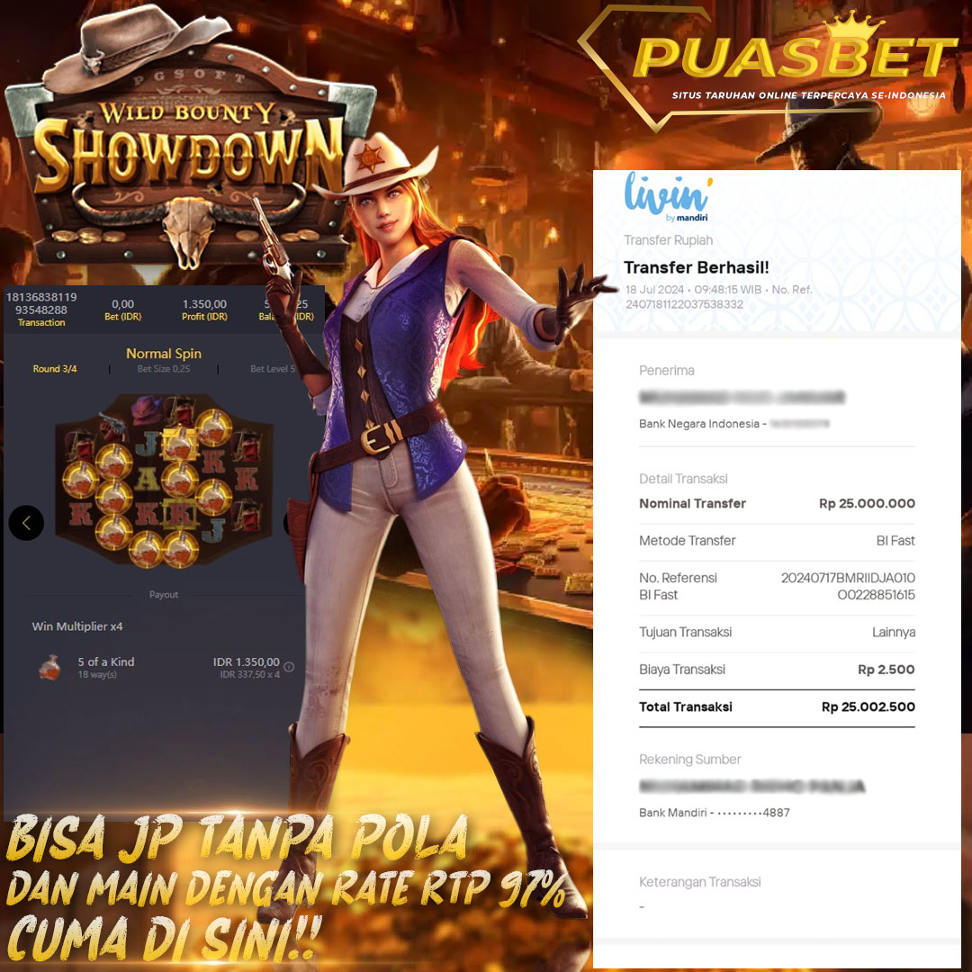 BUKTI WD PUASBET 18 JULI 2024 ( Wild Bounty Showdown Pgsoft ) Rp 25,000,000 – LUNAS)
