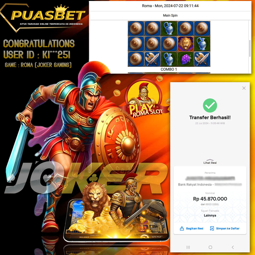 BUKTI WD PUASBET 22  JULI 2024 ( ROMA Joker Gaming ) Rp 45,870,000 – LUNAS)