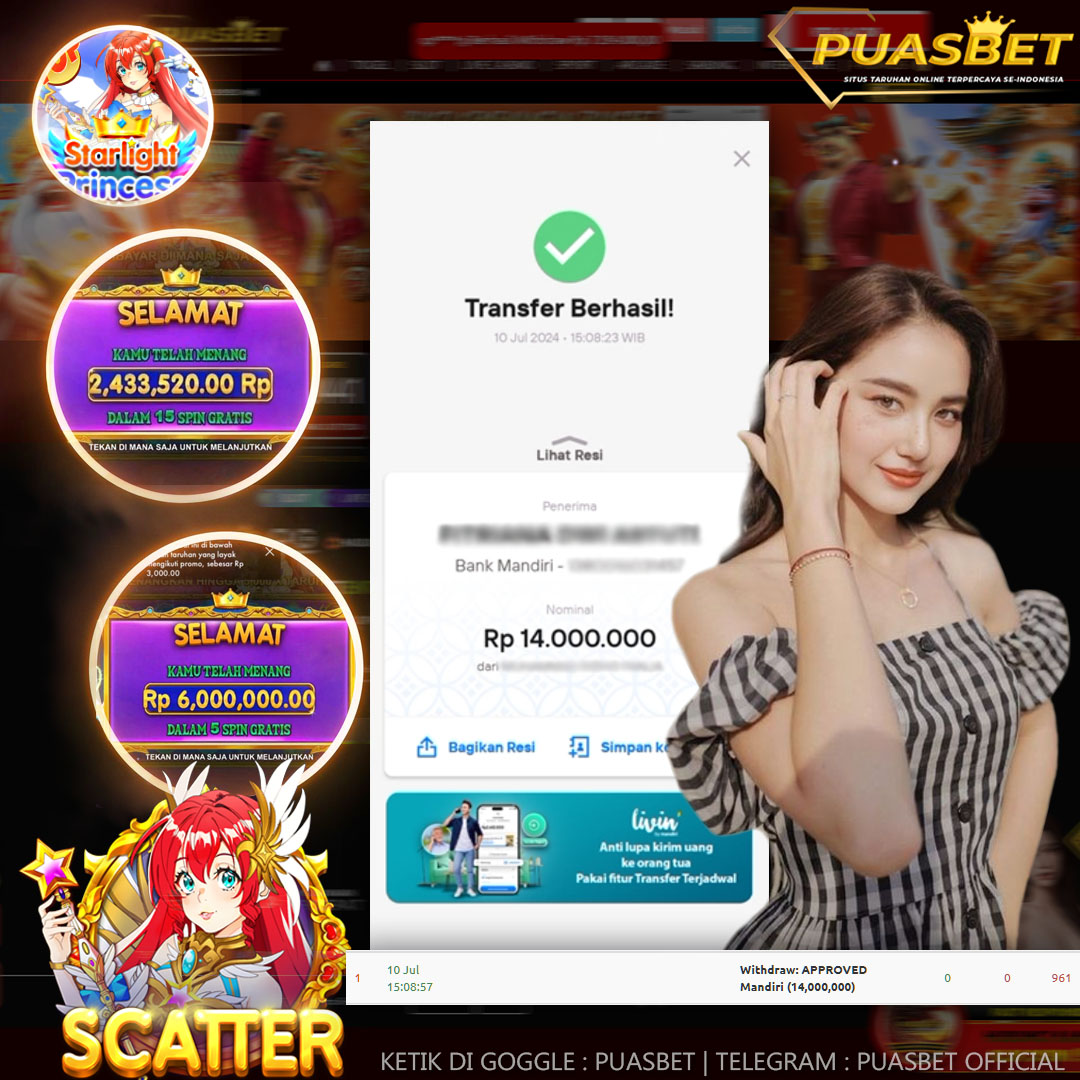 BUKTI WD PUASBET 10 JULI 2024 ( Starlight Princess Pragmatic Play ) Rp 14,000,000 – LUNAS)