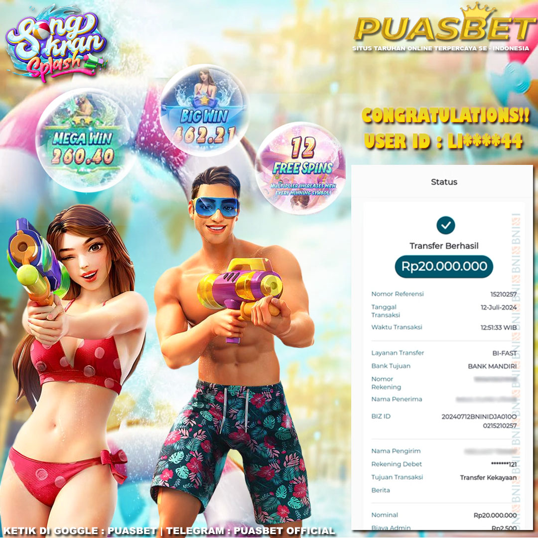 BUKTI WD PUASBET 12 JULI 2024 ( Songkran Splash Pgsoft ) Rp 20,000,000 – LUNAS)