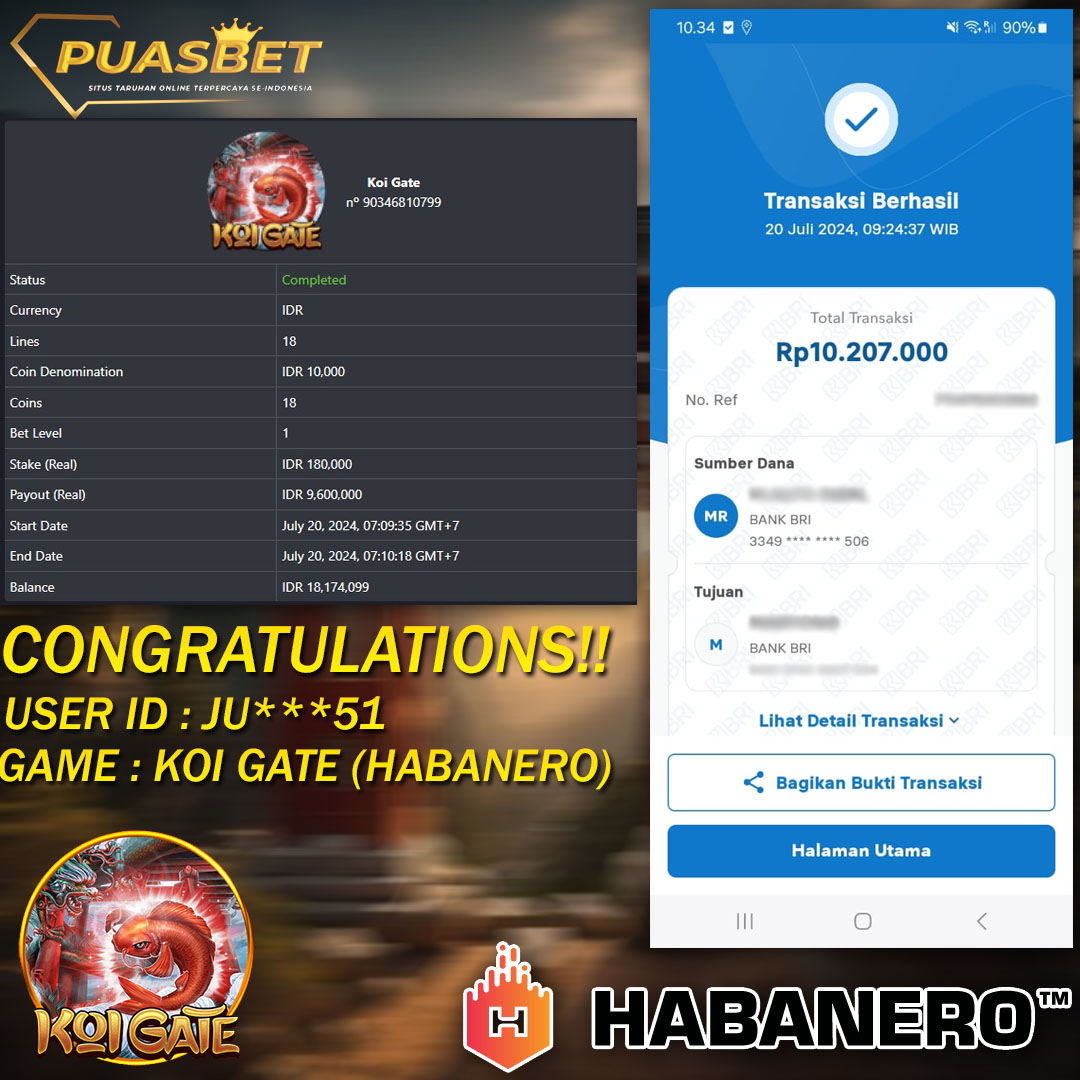 BUKTI WD PUASBET 20  JULI 2024 ( Koi Gate Habanero ) Rp 10,207,000 – LUNAS)