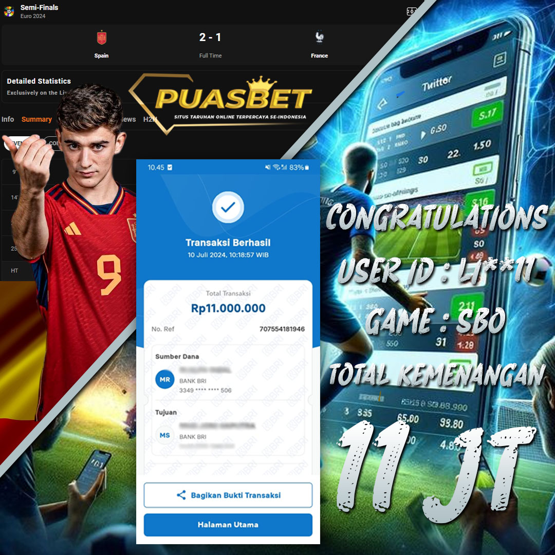 BUKTI WD PUASBET 10 JULI 2024 ( Mix Parlay Sport Book ) Rp 11,000,000 – LUNAS)