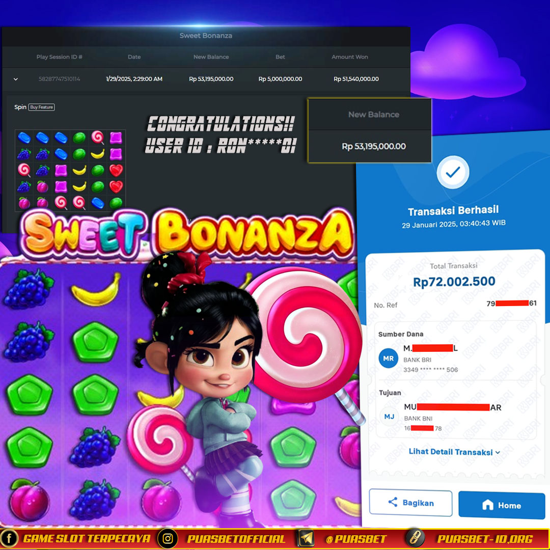 BUKTI WD PUASBET 29 JANUARY 2025 (SWEET BONANZA PRAGMATIC PLAY Rp. 72,000,000, – LUNAS)