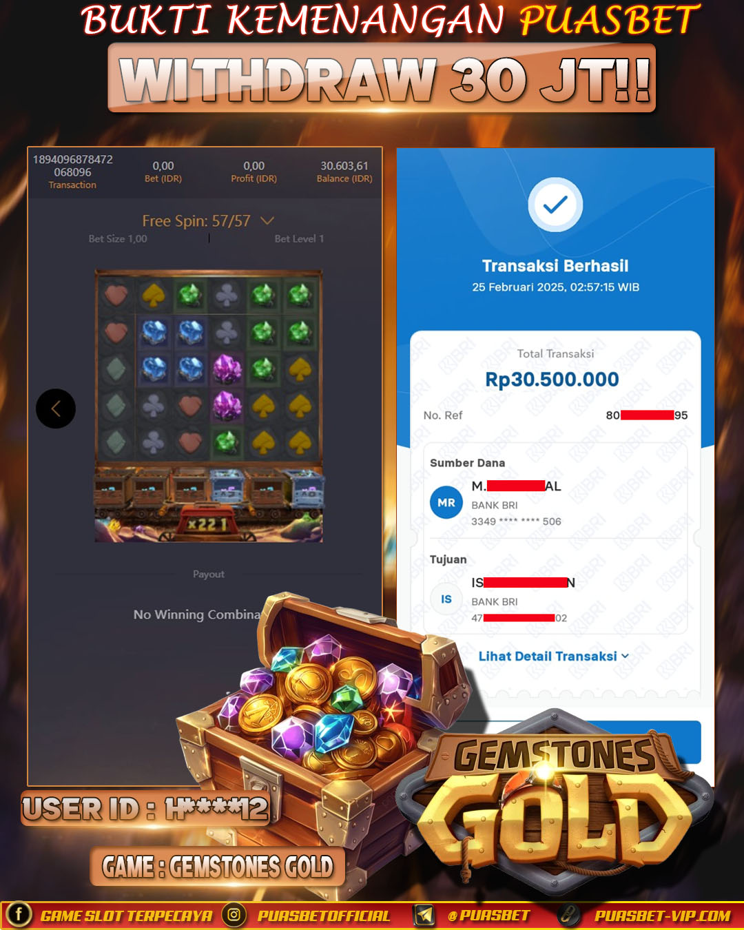 BUKTI WD PUASBET (Gemstones Gold Pg Soft Rp. 30,000,000 – LUNAS)
