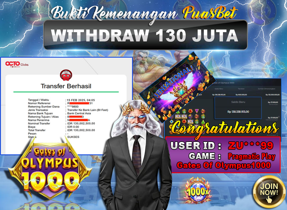 BUKTI WD PUASBET (Gates Of Olympus1000 Pragmatic Play  Rp. 130,000,000 – LUNAS)