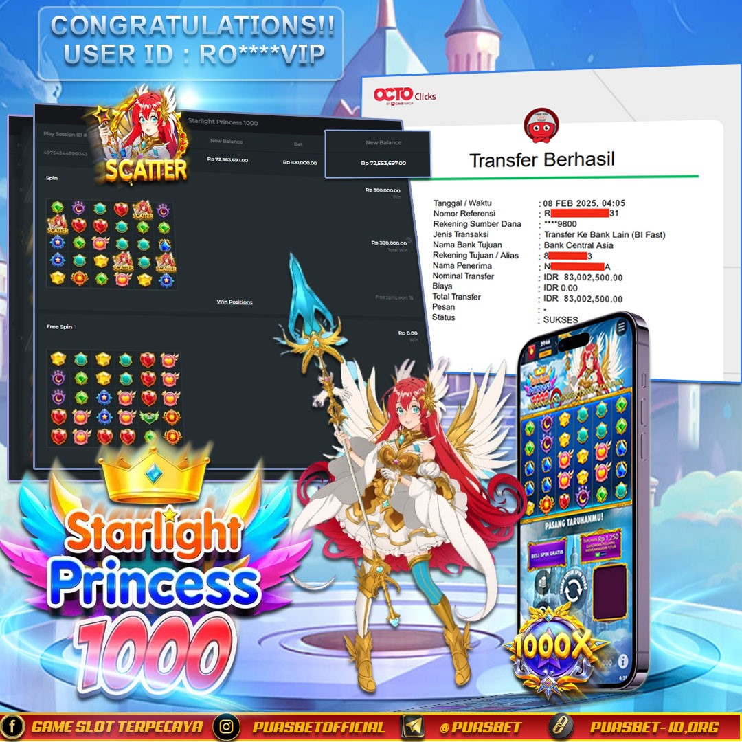 BUKTI WD PUASBET (STARLIGHT PRINCESS 1000 PRAGMATIC PLAY  Rp. 83,000,000 – LUNAS)