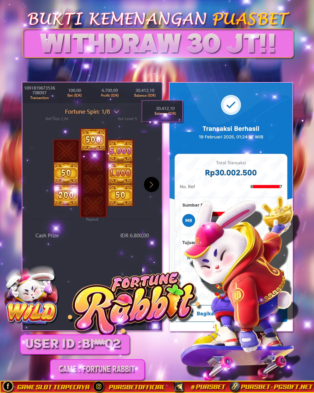 BUKTI WD PUASBET (Fortune Rabbit Pg Soft Rp. 30,000,000 – LUNAS)