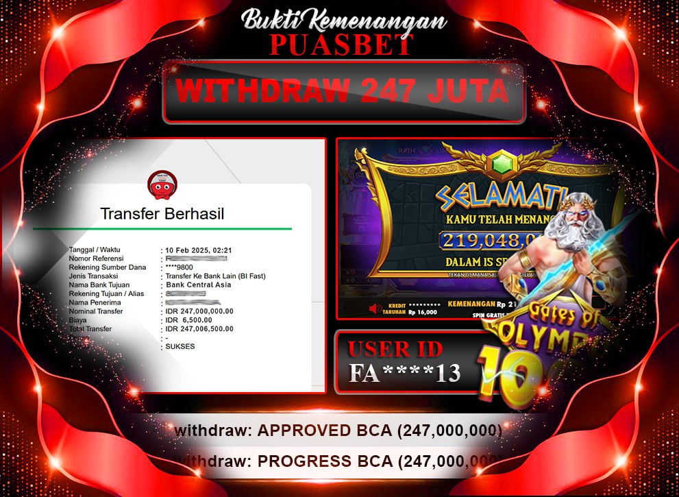 BUKTI WD PUASBET (GATES OF OLYMPUS 1000 PRAGMATIC PLAY  Rp. 247,006,500 – LUNAS)