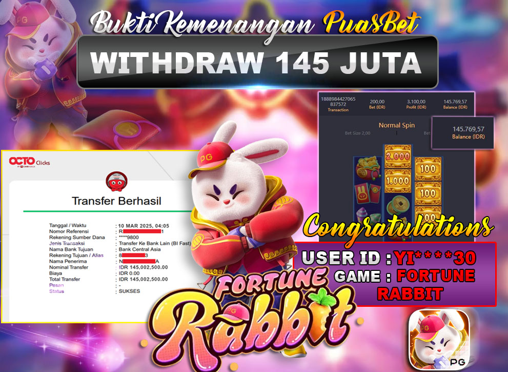 BUKTI WD PUASBET (Fortune Rabbit Pg Soft Rp. 145,000,000 – LUNAS)