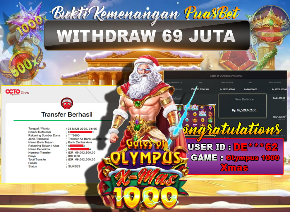 BUKTI WD PUASBET (Gates OF Olympus 1000 Xmas Pragmatic Play Rp. 69,000,000 – LUNAS)