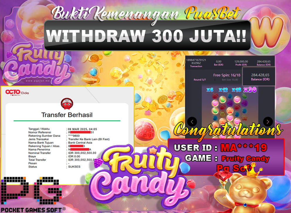 BUKTI WD PUASBET (Fruity Candy Pg Soft Rp. 300,000,000 – LUNAS)