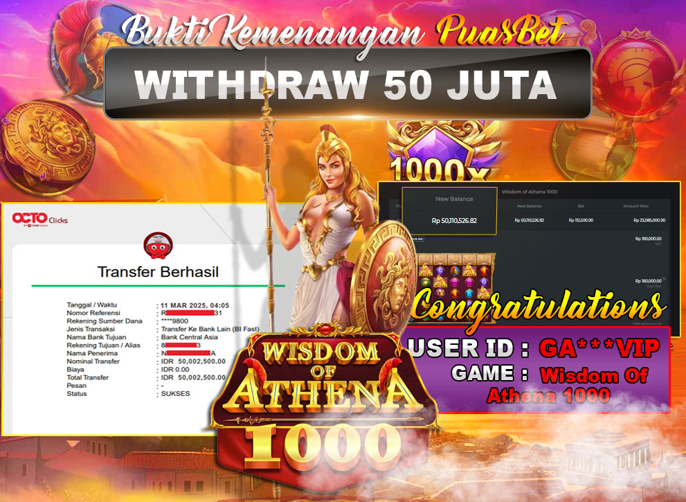 BUKTI WD PUASBET (Wisdom Of Athena 1000 Pragmatic Play Rp. 50,000,000 – LUNAS)