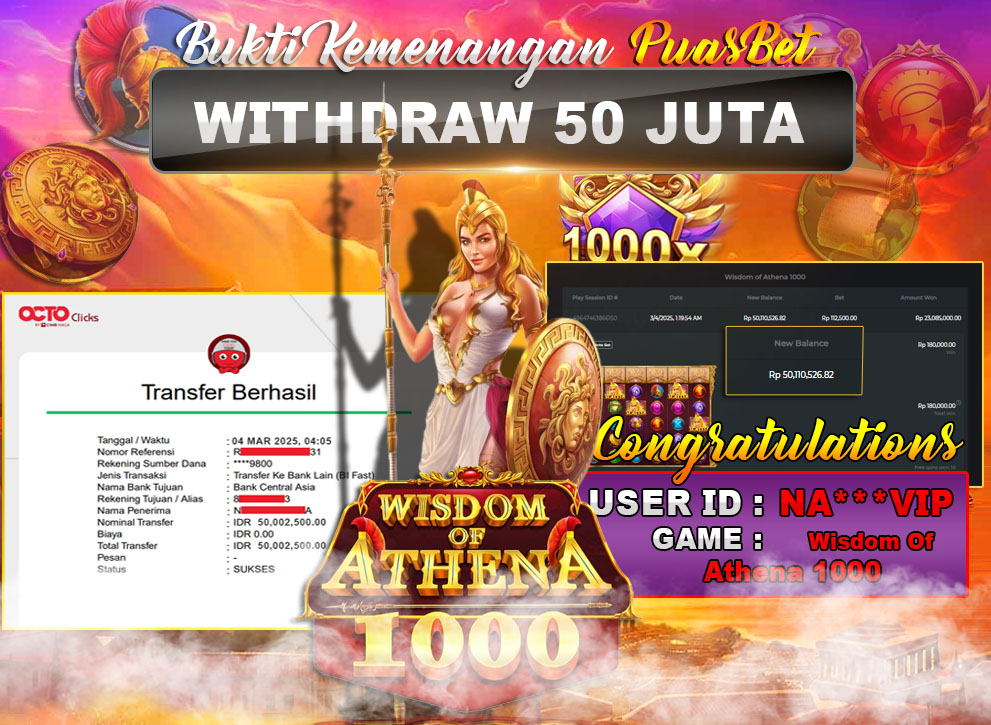 BUKTI WD PUASBET (Wisdom of Athena 1000 Pragmatic Play Rp. 50,000,000 – LUNAS)
