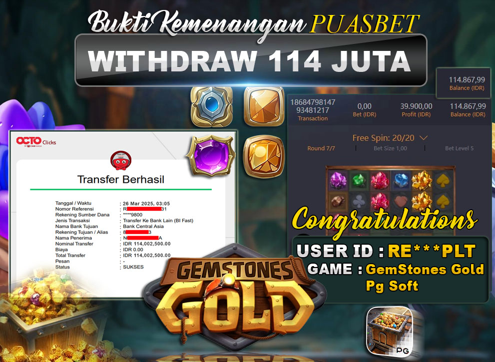 BUKTI WD PUASBET (Gemstones Gold Pg Soft Rp. 114,000,000 – LUNAS)