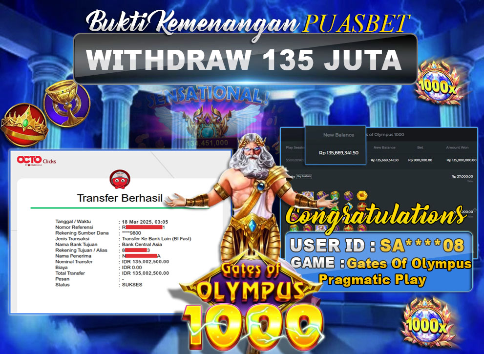 BUKTI WD PUASBET (Gates Of Olympus 1000 Pragmatic Play Rp. 135,000,000 – LUNAS)