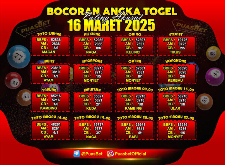 TOGEL PUASBET BY AREE 16 MAR