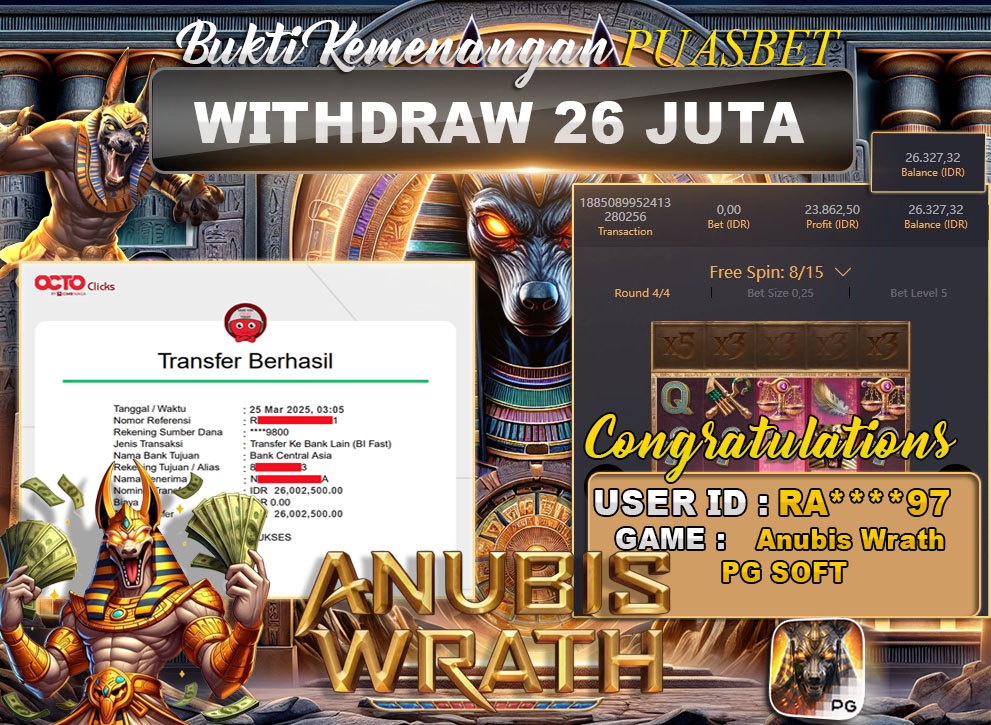 BUKTI WD PUASBET (ANUBIS WRATH Pg Soft Rp. 26,000,000 – LUNAS)