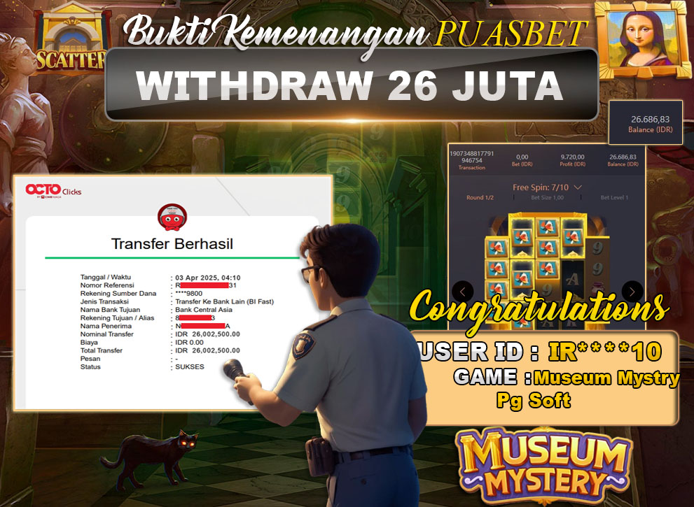 BUKTI WD PUASBET (Museum Mystery Pg Soft Rp. 26,000,000 – LUNAS)