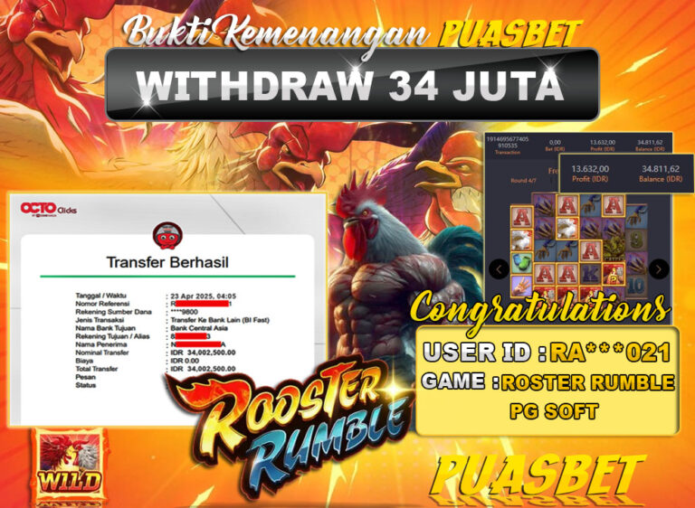 BUKTI WD PUASBET (ROSTER RUMBLE PG SOFT Rp. 34,000,000 – LUNAS)