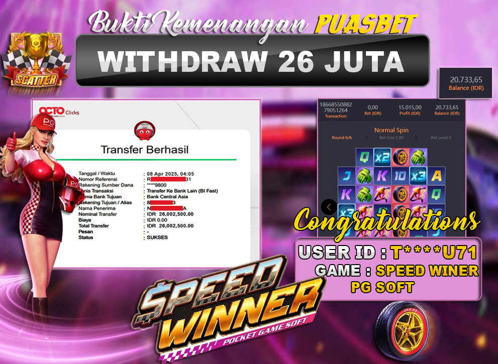 BUKTI WD PUASBET (Speed Winner Pg Soft Rp. 26,000,000 – LUNAS)