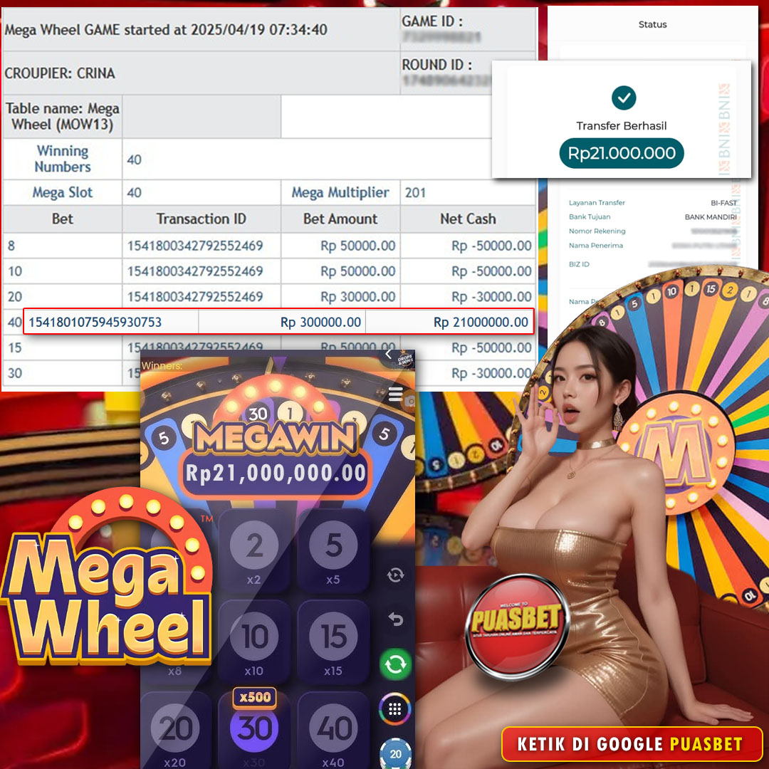BUKTI WD PUASBET (Live Casino Mega Wheel Rp. 21,000,000 – LUNAS)
