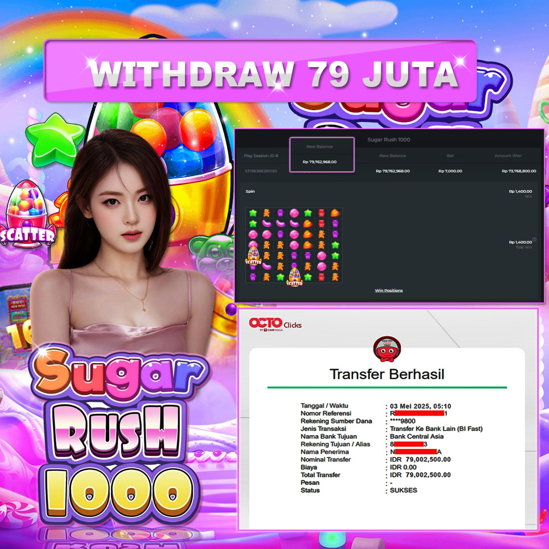 BUKTI WD PUASBET ( PRAGMATIC PLAY SUGAR RUSH 1000 Rp. 79,000,000 – LUNAS)