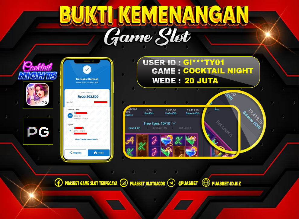 BUKTI WD PUASBET (PG SOFT COCTAIL NIGHTS Rp. 20,202,500 – LUNAS)