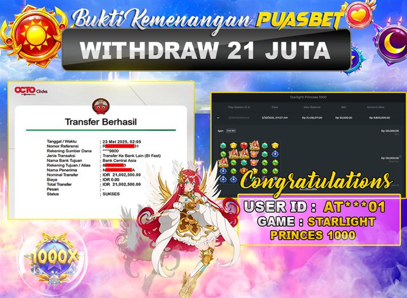 BUKTI WD PUASBET (Pragmatic Play Starlight Princes 1000 Rp. 21,000,000 – LUNAS)
