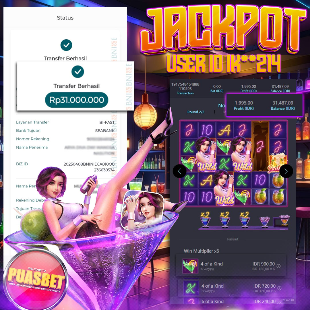 BUKTI WD PUASBET ( PG SOFT COKTAIL NIGHTS Rp. 31,000,000 – LUNAS)