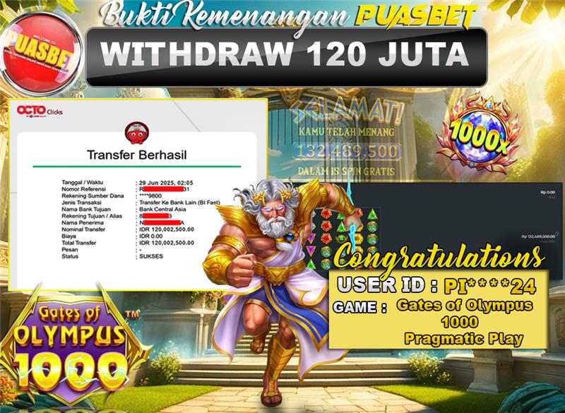 BUKTI WD PUASBET (Pragmatic Play Gates of Olympus 1000 Rp. 120,000,000 – LUNAS)