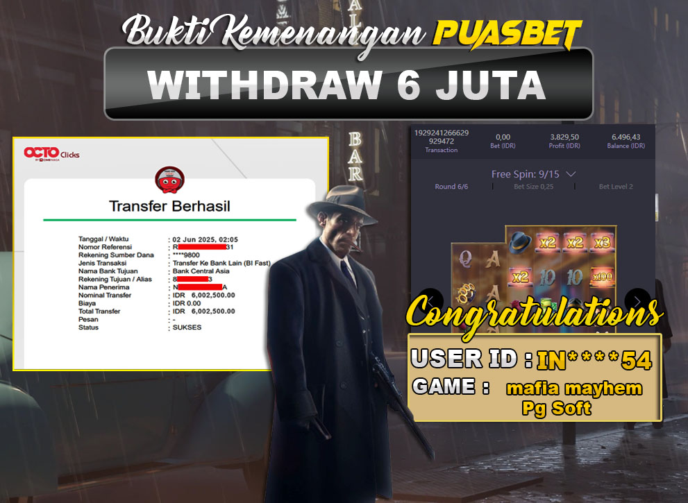 BUKTI WD PUASBET (Pg Soft Mafia Mayhem Rp. 7,000,000 – LUNAS)