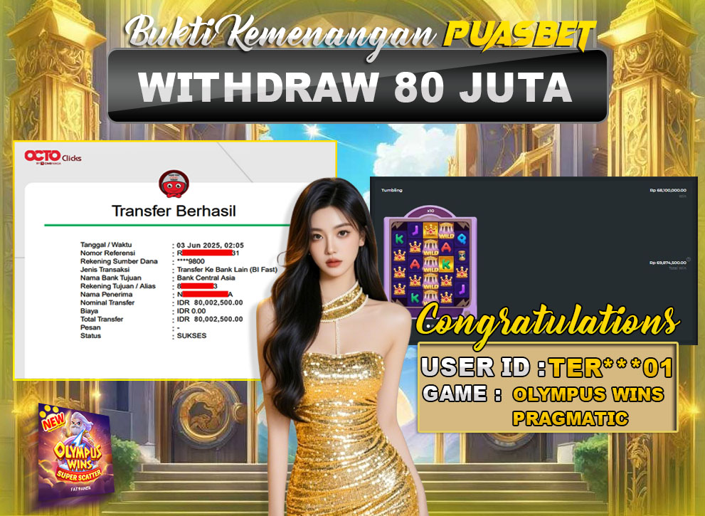 BUKTI WD PUASBET (Pragmatic Plays Olympus Wins Rp. 80,000,000 – LUNAS)