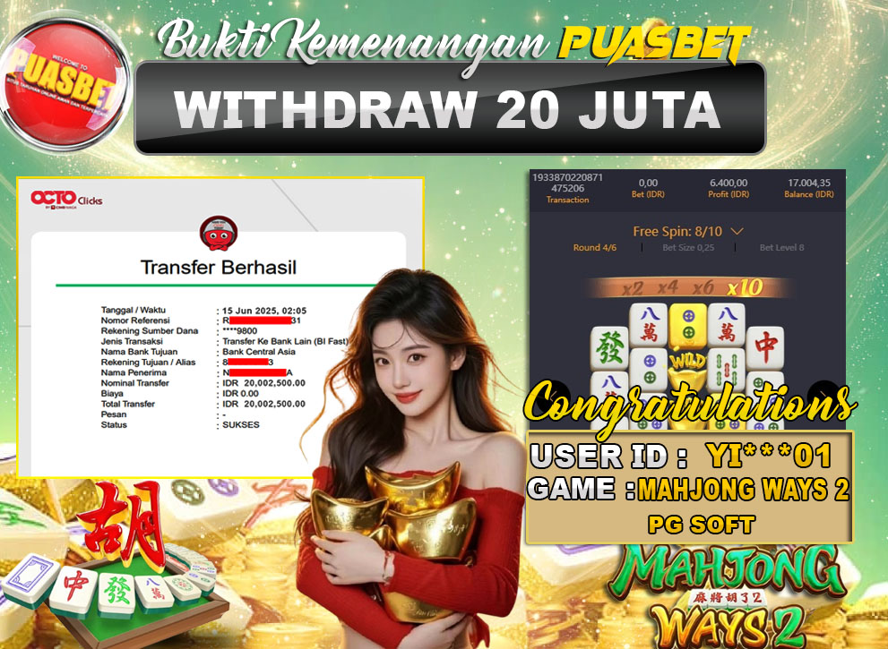 BUKTI WD PUASBET (Pg Soft Mahjong ways 2 Rp. 20,000,000 – LUNAS)