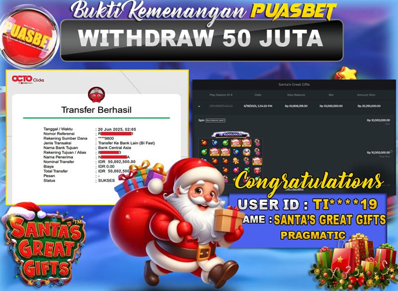 BUKTI WD PUASBET (Pragmatic Play Santa’s Great Gifts Rp. 50,000,000 – LUNAS)