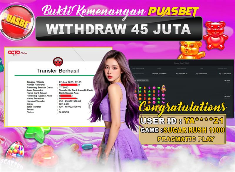 BUKTI WD PUASBET (Pragmatic Play Sugar Rush 1000 Rp. 45,000,000 – LUNAS)