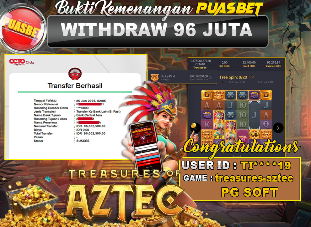 BUKTI WD PUASBET (PG Soft Treasure Aztec  Rp. 96,000,000 – LUNAS)