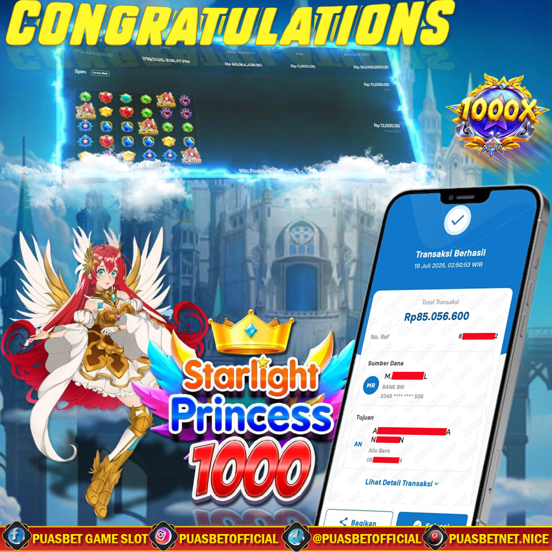 BUKTI WD PUASBET (Pragmatic Play Starlight Princess 1000 Rp. 85,000,000 – LUNAS)