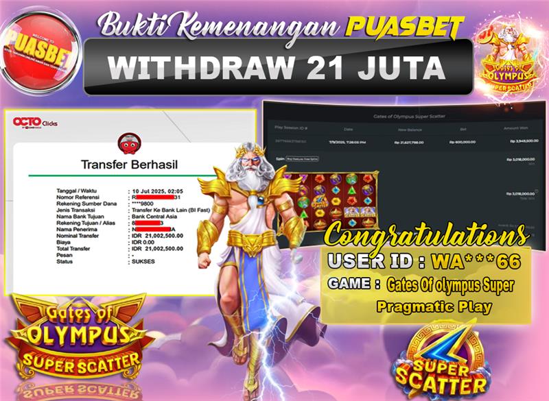 BUKTI WD PUASBET (Pragmatic Play Gates Of Olympus Super Rp. 21,000,000 – LUNAS)