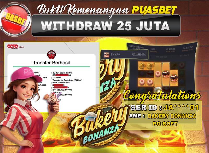 BUKTI WD PUASBET (PG Soft Bakery Bonanza  Rp. 25,000,000 – LUNAS)